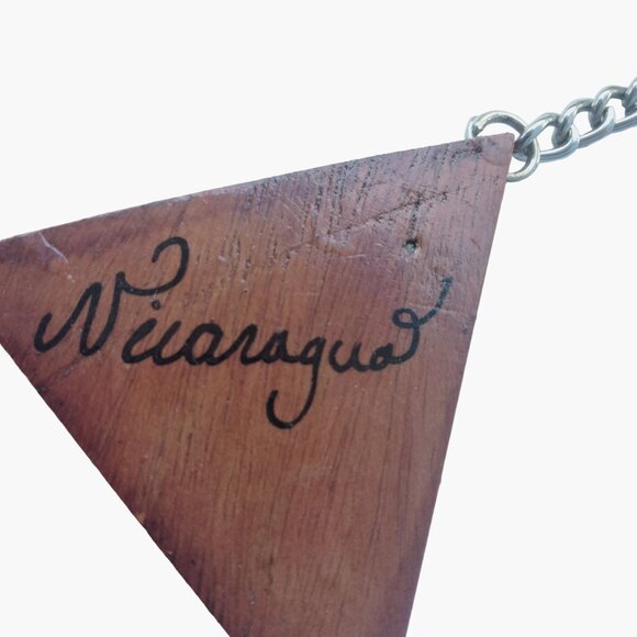 Handcrafted Nicaragua Souvenir Keychain Wood Triangle Central American Art - Picture 6 of 7